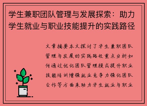学生兼职团队管理与发展探索：助力学生就业与职业技能提升的实践路径