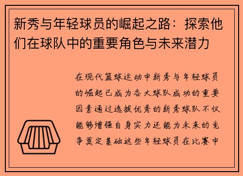 新秀与年轻球员的崛起之路：探索他们在球队中的重要角色与未来潜力