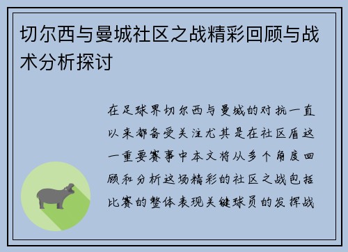 切尔西与曼城社区之战精彩回顾与战术分析探讨